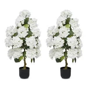 2 Pcs 3ft Artificial Hydrangea Flower Pot, Realistic Silk Hydrangea Flower Tree with Decorative Pebbles and Planter, Suitable for Home, Office, Patio, Porch, Indoor and Outdoor Decoration