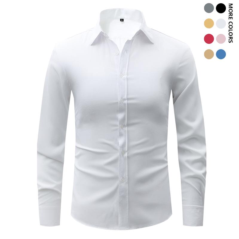 Men's Long Sleeve Shirt Slim Fit Solid Color Turn Down Collar Cardigan Business Casual