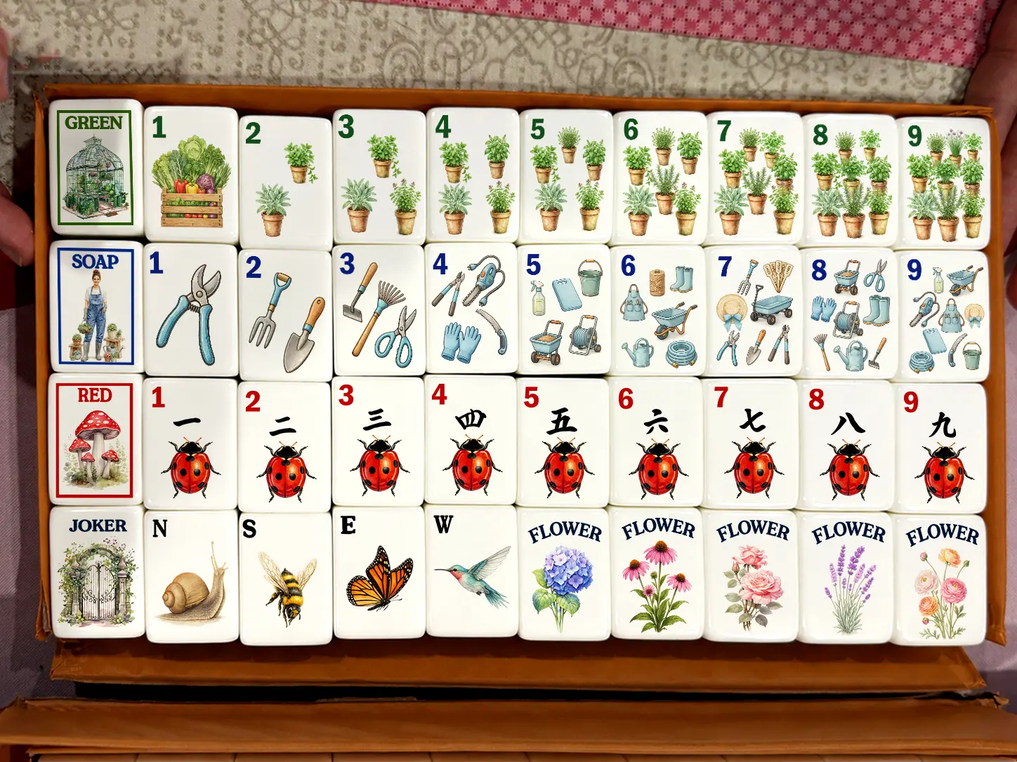 Garden Mahjong Tile Set 160 Tiles, Botanical American Mahjong Game Set with Nature Inspired Artwork