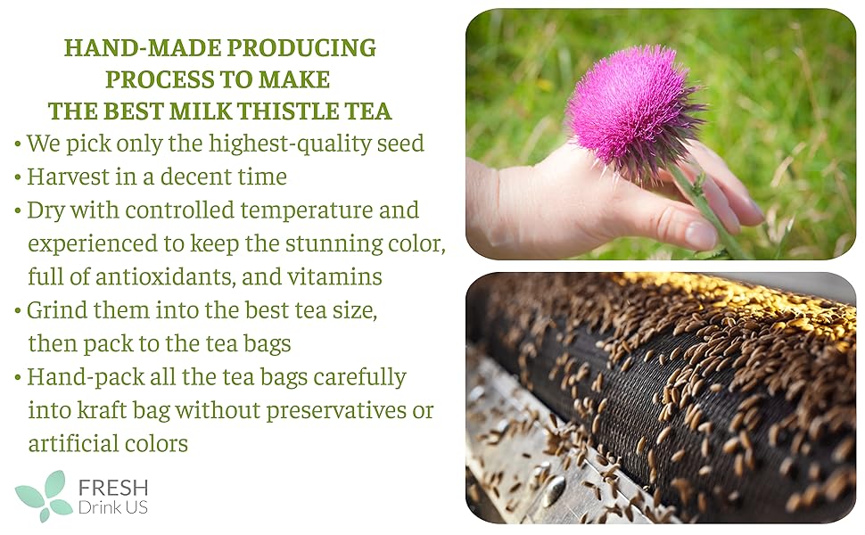 【FreshDrinkUS】 Premium 75 Milk Thistle Tea Bags, 100% Natural & Pure from Milk Thistle Seeds. Milk Thistle Seed Herbal Tea. Milk Thistle Seed Tea. Made with Natural Material Tea Bags. No Sugar, No Caffeine, No Gluten, Vegan. Beverage