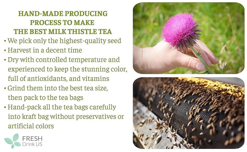 Premium 75 Milk Thistle Tea Bags, 100% Natural & Pure from Milk Thistle Seeds. Milk Thistle Seed Herbal Tea. Milk Thistle Seed Tea. Made with Natural Material Tea Bags. No Sugar, No Caffeine, No Gluten, Vegan. Beverage