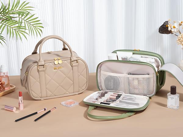 Bagstellar Wide-open Makeup Bag, PU Leather Toiletry Bag for Women, Quilted Travel Bag Organizer Water-resistant Cosmetic Bag with Handle for Toiletries, Essentials, Accessories Bagstellar Wide-open Makeup Bag, PU Leather Toiletry Bag for Women, Quilted Travel Bag Organizer Water-resistant Cosmetic Bag with Handle for Toiletries, Essentials, Accessories