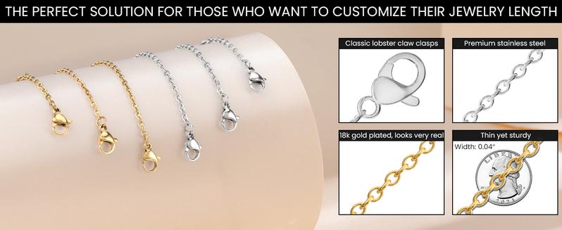 18k Gold Plated Necklace Extenders, Gold Necklaces Bracelet Anklet Extender for Women Jewelry Making, Chain Extenders 3 Piece Set, 2", 4", 6"