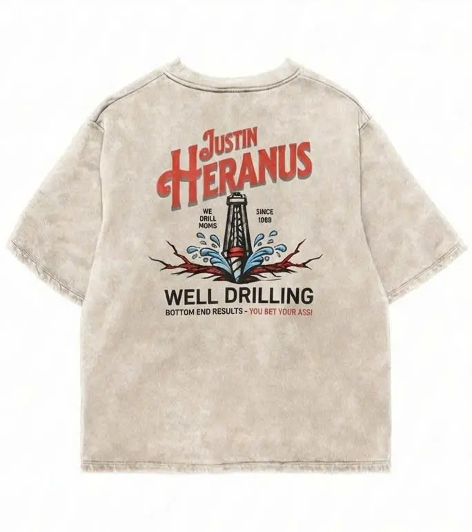 Acid Wash Vintage Funny Well Drilling Oil Rig Print T-Shirt for Men & Women Streetwear Aesthetic Oversized Cotton Top Retro 90s Style Distressed Grey Shirt Unique Native American Inspired Graphic Tee Womenswear