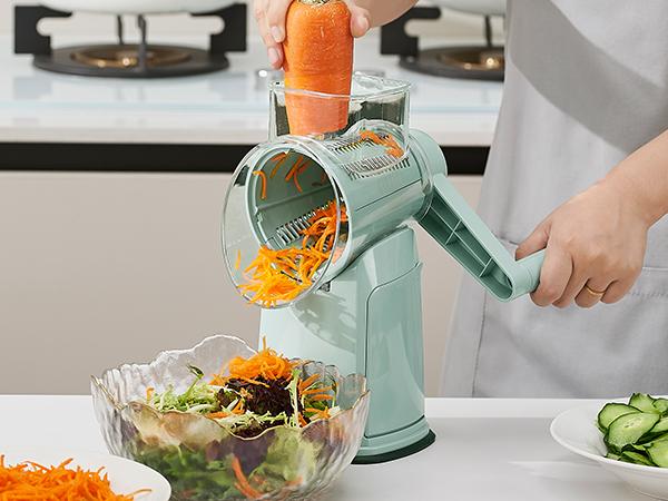 UFORU 5-in-1 Rotary Cheese Grater & Vegetable Chopper with Suction Base, 10 Stainless Blades & Safety Handle - for Cheese, Vegetables, Fruits & Shredding Chicken