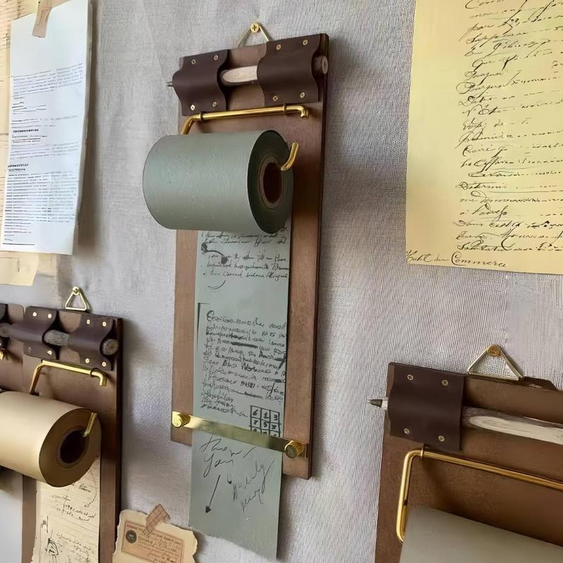 MUNBYN  Vintage Wooden Sticky Note Holder Board, Hanging Roll Paper Note Pad with 1 Paper Roll & 1 Wooden Pen  Desktop Organizer for Home, Office, or Study
