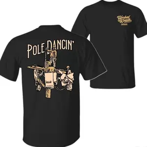 Pole Dancin’ Lineman T-Shirt – Features Bold Utility Worker Climbing Pole Graphic With Detailed Gear Design, Unisex Workwear & Streetwear Tee