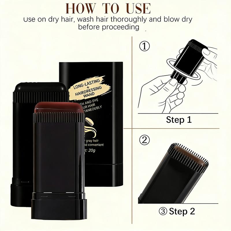 2 in 1 Instant Hair Color Stick, Waterproof and Sweat Proof Hair Dye Stick, Portable 3 Color Touch-Up Hair Sticks With Comb for Women Men