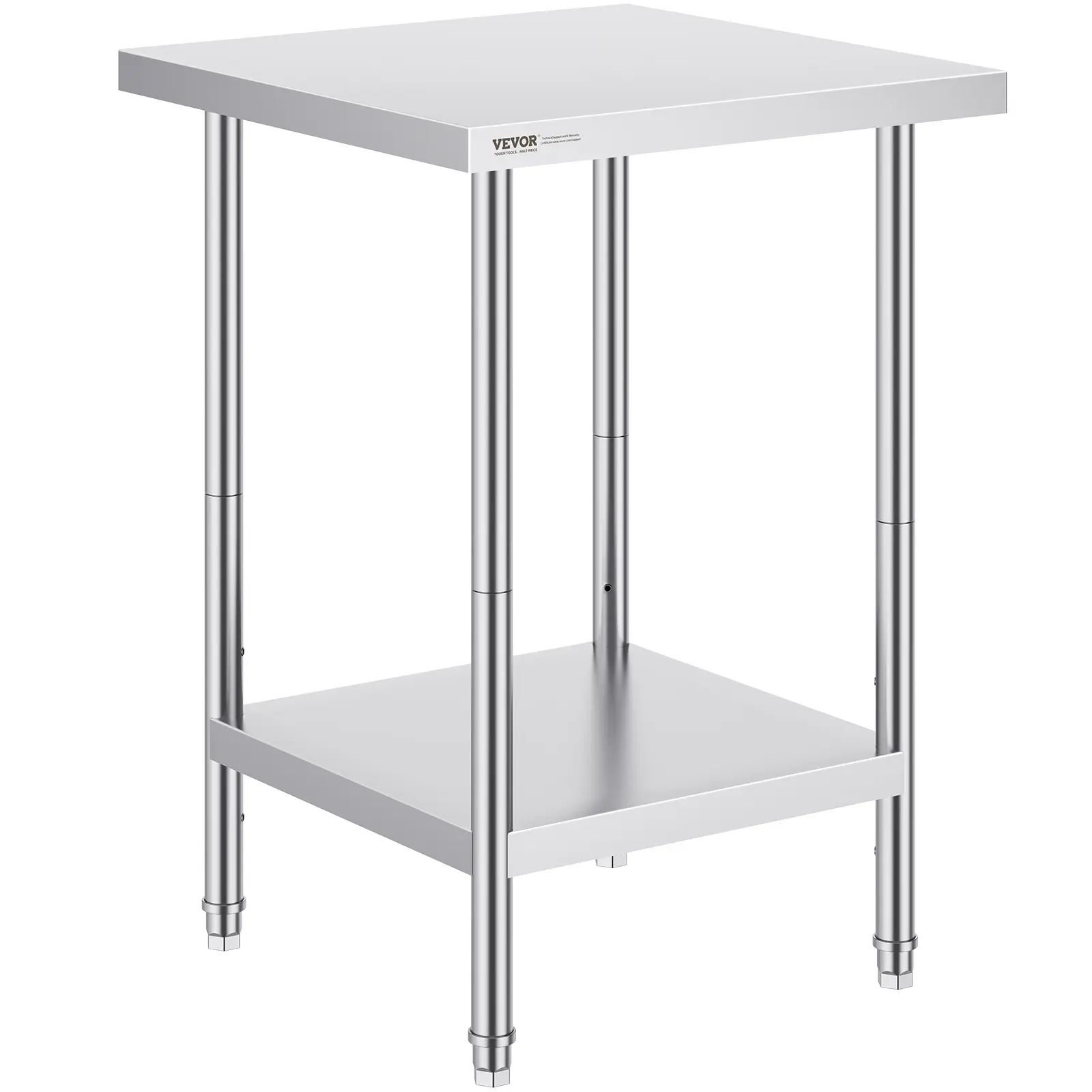 VEVOR NSF Certified Square Stainless Steel Prep Countertop - 24x24x34 in, 3-Layer Sturdy, 700lb Load Capacity, 3 Adjustable Height Levels, Smooth Surface, Storage Shelf, Durable Worktable for Kitchen, Garage (Father's Day Gift)