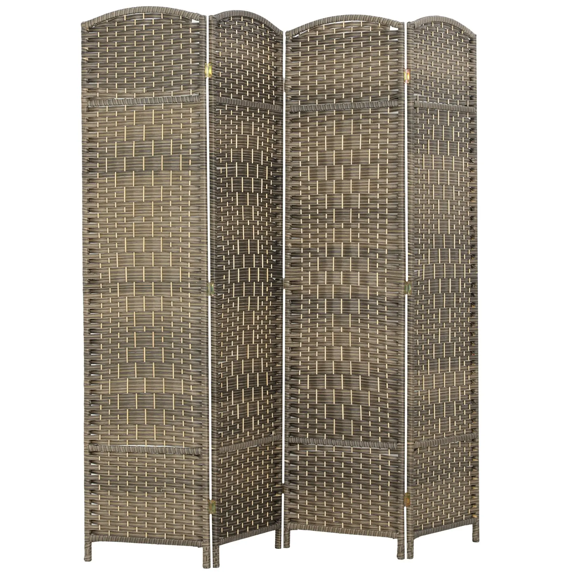 HOMCOM 4 Panel Room Divider, 6' Tall Folding Privacy Screen, Woven Freestanding Wall Partition for Home Office, Bedroom