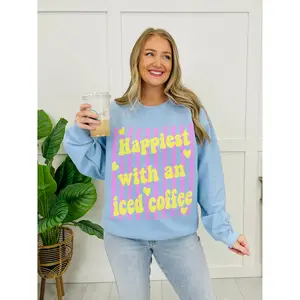 Happiest With An Iced Coffee Graphic Crewneck Sweatshirt
