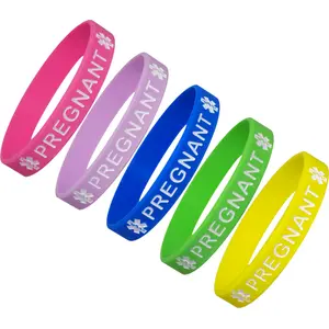 PREGNANT Medical Alert ID Silicone Bracelet Wristbands 5 Pack