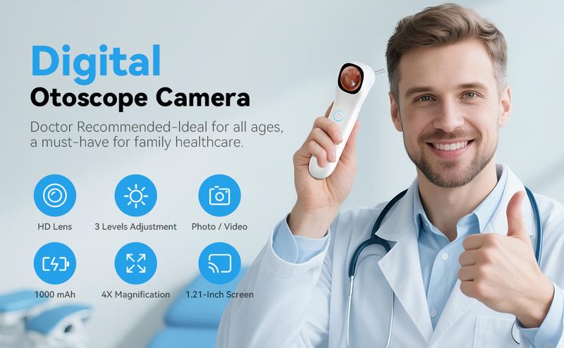 [2026 Upgrade] 5-in-1 Otoscope with IPS Screen & 1080P HD Smart Video Otoscope with Light, Ear infection testing,Complete Ear Wax Removal Tool for Nose Skin Oral Cavity Inspection, Suitable for Adults Kids & Pets