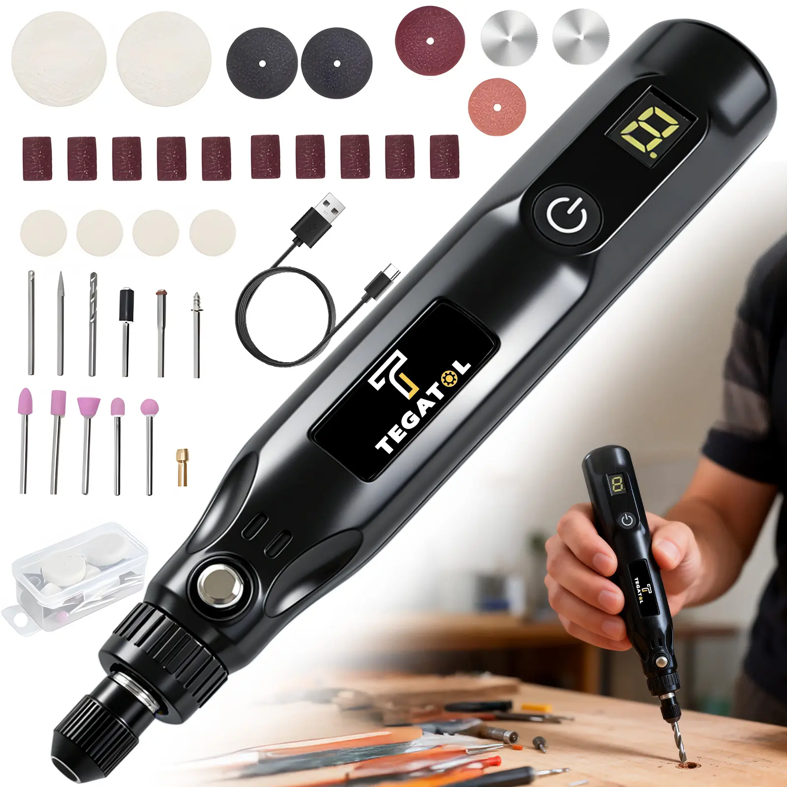 Mini Cordless Rotary Tool, Mini Grinder, USB Charging Rotary Tool Kit with Accessories, Multi-Purpose 3.7V Power Rotary Tool for Sanding, Polishing, Drilling, Etching, Engraving, DIY Crafts