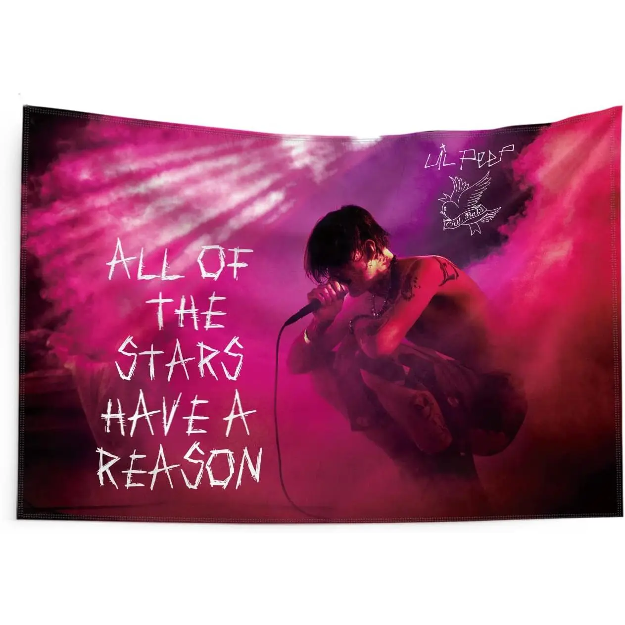 Lil Peep Starry Sky Tapestry - Customized Soft Fade-Resistant Fantasy Aesthetic Wall Decor, High-Res Vivid Colors Pink Pop Art, Multi-Size Dorm Bedroom Accent, Wedding Table Lace Gift