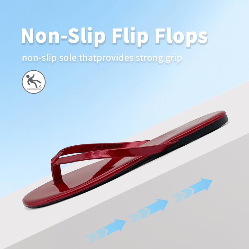 Lumubby Classic Women's PU Flat Flip-Flops Durable Slip-Resistant Slippers for Indoor Outdoor Beach Pool Use Square-Toe Design Mirror-Surface Finish Unisex Stylish Lightweight