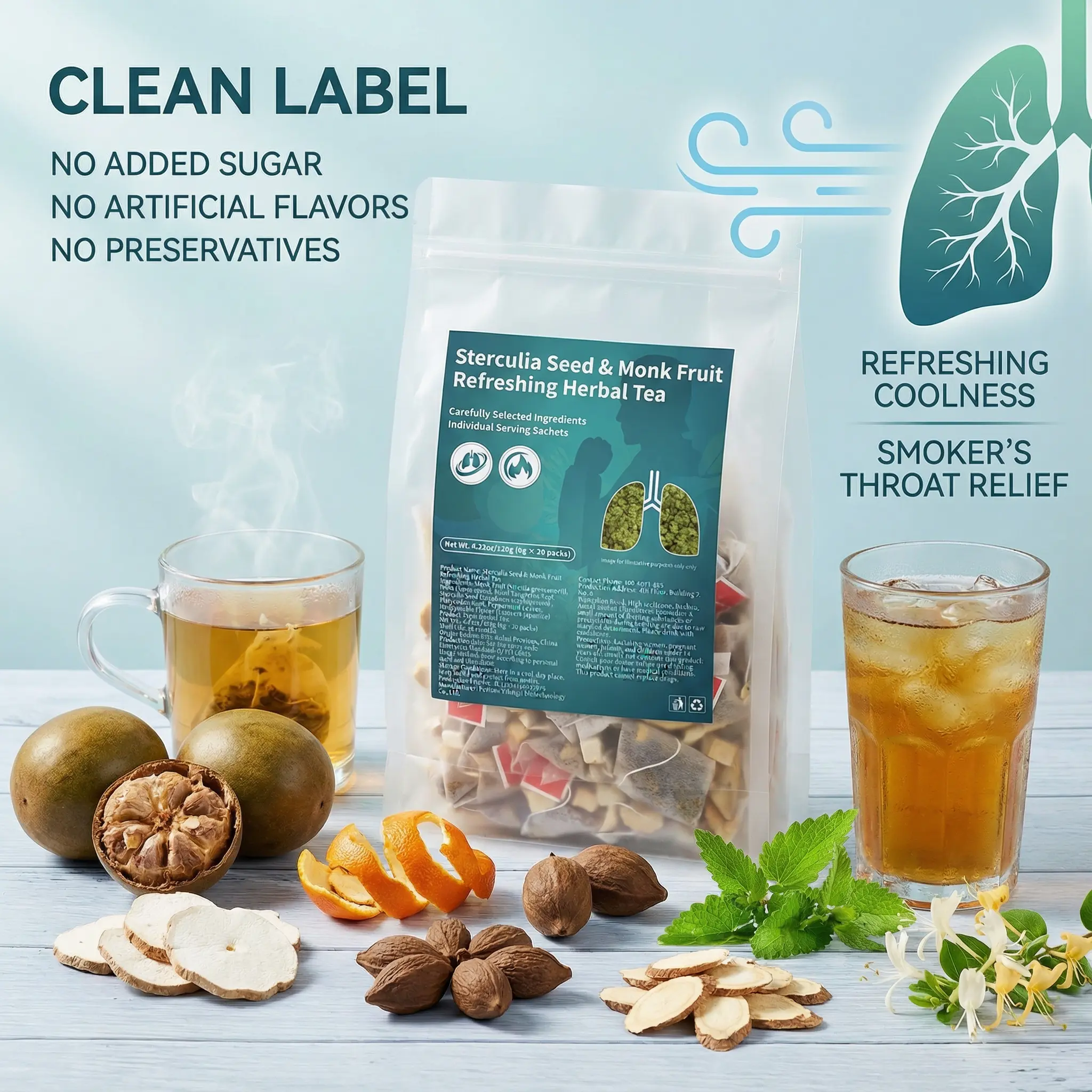 Treasure Tea - Premium Quality Herbal Blend for Relaxation and Wellness Clean Label No Added Sugar No Artificial Flavors No Preservatives Sterculia Seed & Monk Fruit Refreshing Tea natural fresh tea tea liver leaf body packet gentle cleansing detox