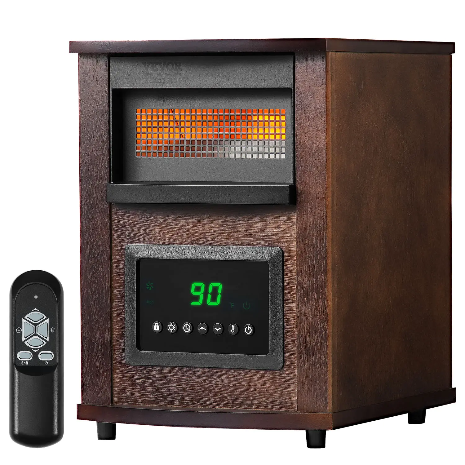 VEVOR New 1500W Quartz Infrared Electric Space Heater with Remote Control, LED Display, 24H Timer, Adjustable Temp Control, Quartz Heating Tubes for Indoor, Bedroom, Studies, Temperature Control