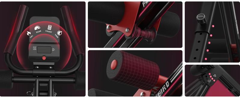 FLYBIRD Ab Workout Equipment, Adjustable Ab Machine Full Body Workout for Home Gym, Strength Training Exercise Equipment for Body Shaping Foldable Waist Trainer Suitable for Beginner Red