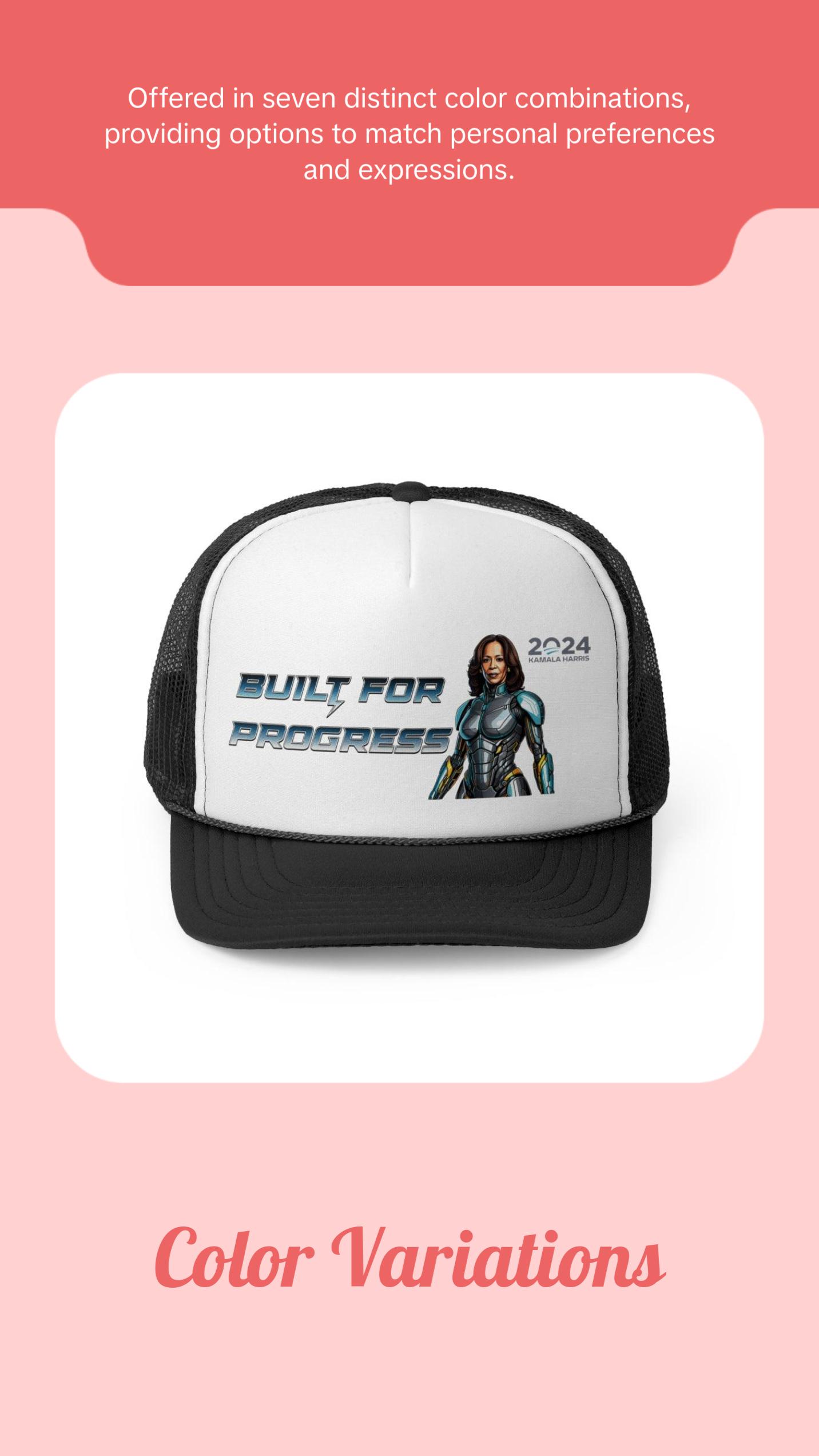 Kamala Harris "Built for Progress" Cyborg Trucker Hat - Futuristic Political Campaign Cap