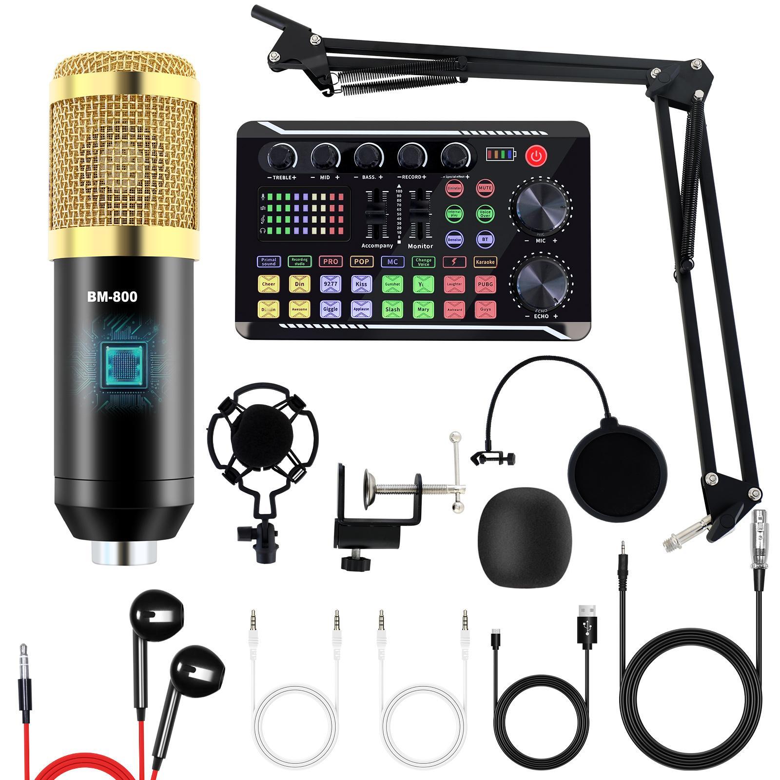 BM800 Professional Recording Studio Microphone Bundle with Audio Mixer & Voice Effects Metal Condenser Microphone Kit for Podcasting Streaming Singing on PC Mac Mobile TikTok YouTube Gaming