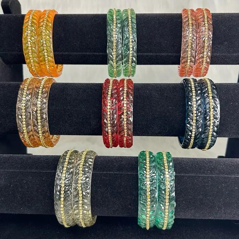 Desi Elegant Set of 2 Glass Kada For Festive Wear