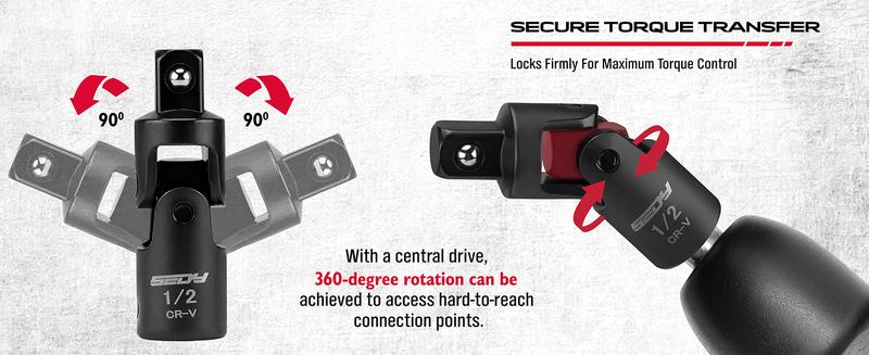 Universal Joint Socket Reducer Set: 7-Piece Impact Wobble U Joint & Adapter Set with Magnetic Aluminum Storage Rail Premium Cr-V Steel 1/4", 3/8" & 1/2" Drive U Joint and Adapter Set Universal Joint Socket Reducer Set: 7-Piece Impact Wobble U Joint & Adapter Set with Magnetic Aluminum Storage Rail Premium Cr-V Steel 1/4", 3/8" & 1/2" Drive U Joint and Adapter Set