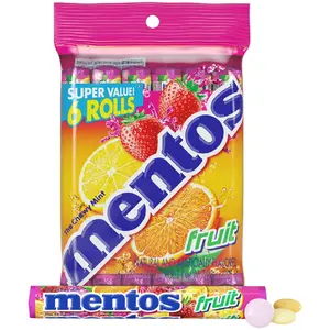 Mentos Fruit Chewy Mint Candy Roll, Mixed Fruit Flavors, Valentine's Day, Birthday Candy for Parties & Favors, 14 Pieces Per Roll (Pack of 6)