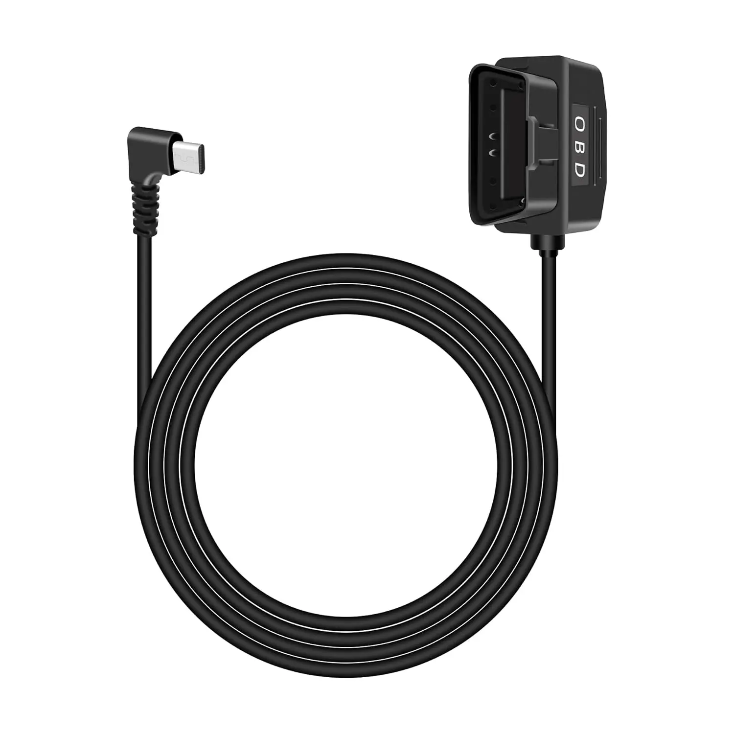 OBD2 Hardwire Power Cable for Dash Cam - 90-Degree Right Angle USB-C to OBD-II Adapter with Switch Button, 5V/3A, 12.6V-36V Input, Mini USB Compatible, 11.5FT/3.5M Plug-and-Play for Fuel Vehicles