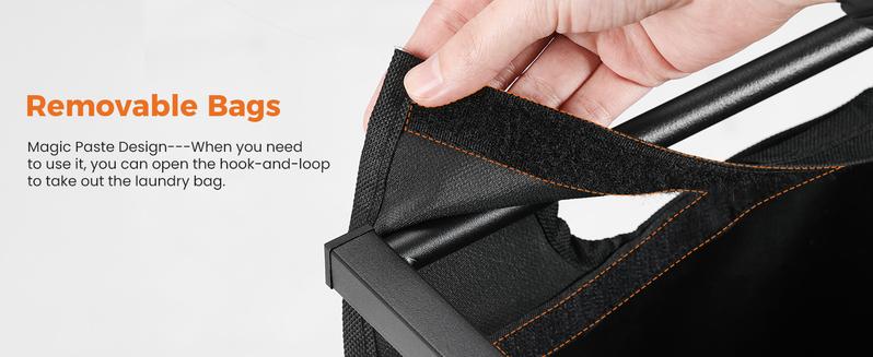 Laundry Hamper, Laundry Sorter with Shelf, Clothes Basket Organizer with 2 Pull-Out and Removable Bags, Movable Wheels for Laundry Room Bathroom Bedroom, 2 × 11.2 Gal (85L), Metal Frame, Black