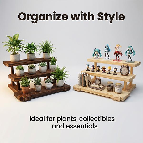 Solid Wood Shelf with Multi-layer Storage Extra-large Capacity Three-tier Design for Desk Storage Figure Display & Plant Placement Tames Your Messy Desk