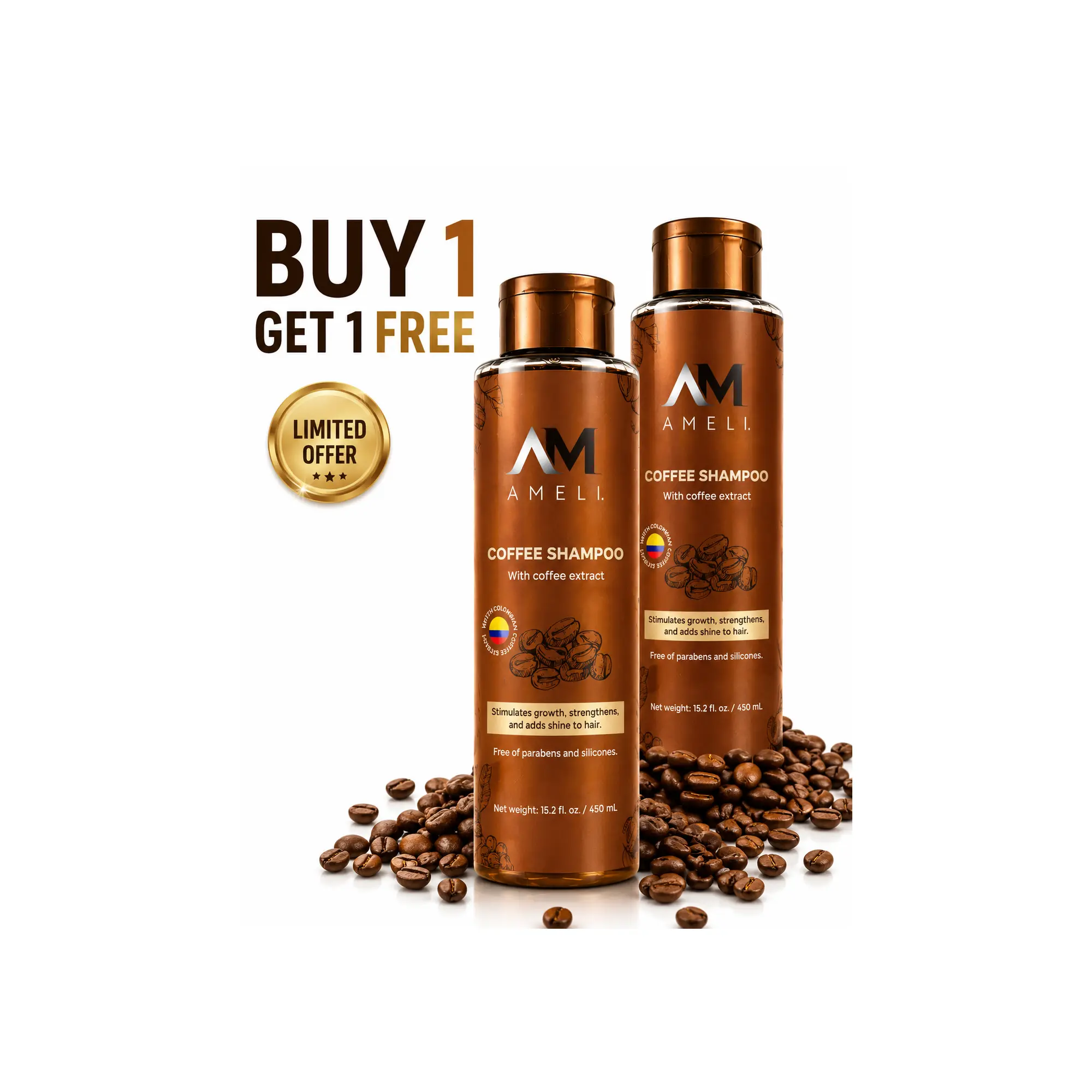 Coffee Shampoo for Thinning Hair | Buy 1 Get 1 Free | Colombian Coffee Hair Care | Ameli Hair Care Solution Daily Hair Care