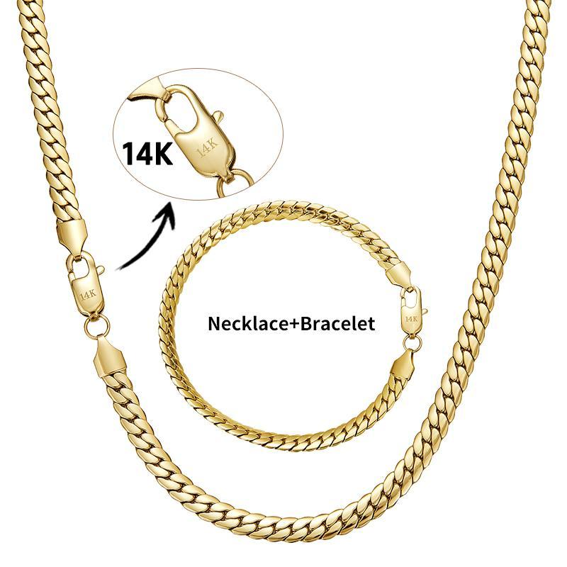 Width 5.5mm gold-plated 14K Cuban necklace and bracelet Vintage Feel Stainless Steel Anti-Rust Technology Christmas Gift for men and women , Length 16/18/20/24 inches