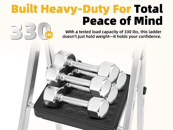 6-Step Aluminum Folding Ladder, 330 lbs Capacity with Wide Non-Slip Steps, Steel Platform, Slim Fold Design