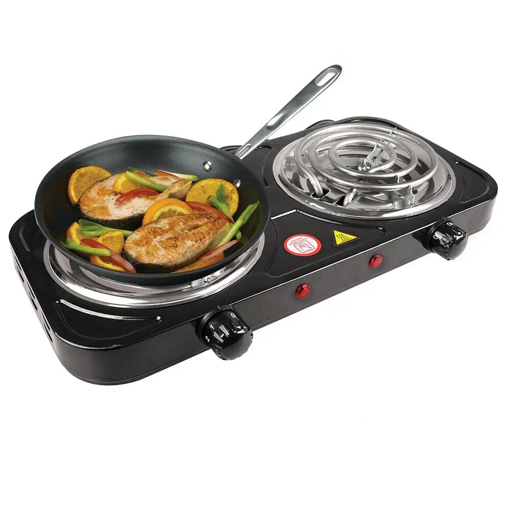 2000W Portable Double Head Electric Hot Plate Stove, 110V Countertop Cooking Burner, Black Electric camping double burner hot plate portable heating cooking stove dormitory
