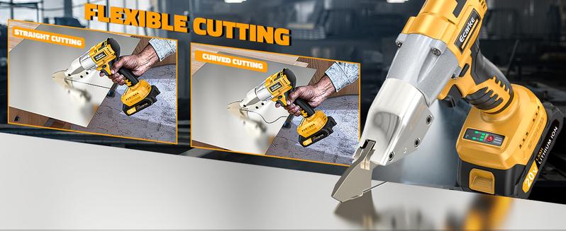 Sheet Metal Cutter with 2 × 1.5AH Batteries & a Charger, Sheet Metal Nibbler - 221 Ft-Lbs Torque Metal Shears - Cuts Material for Steel, Leather & Carpet - with 360 Degree Pivoting Head
