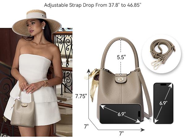 BOSTANTEN Small Crossbody Bags for Women Vegan Leather Mini Bucket Shoulder Purse with Scarf Removable Shoulder Strap