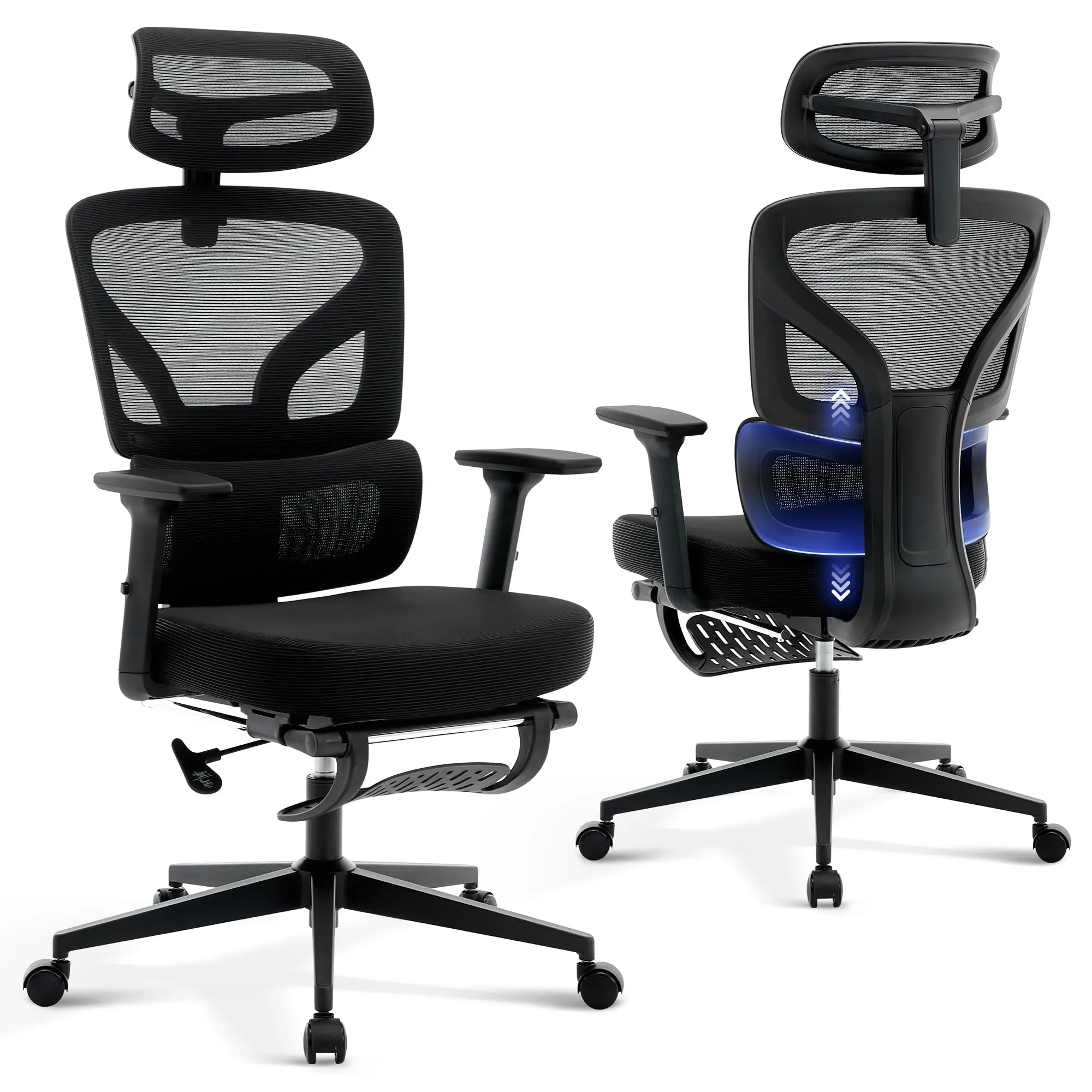 Garvee Ergonomic Office Chair with Adjustable Footrest, High Back Mesh Computer Chair for Home, Lumbar Support, 3D Headrest, Comfortable Gaming and Work Seating