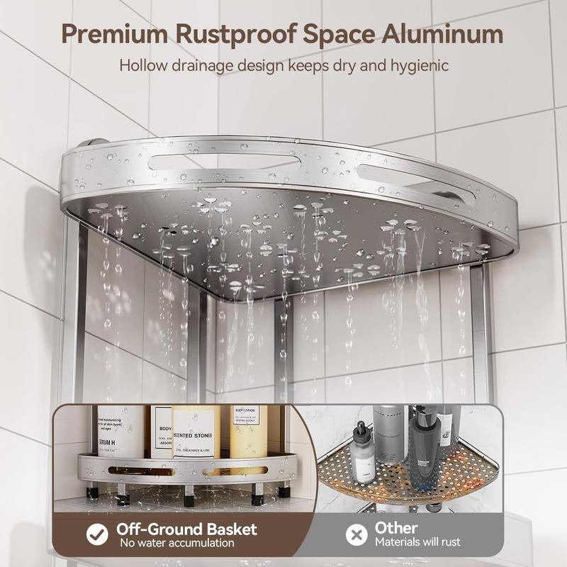 Corner Shower Caddy, 4 Tier Standing Shower Organizer with Soap Holder, Rustproof Stand Shower Shelves for Bathroom Shampoo Storage, Silver japanese  soaker  tub
