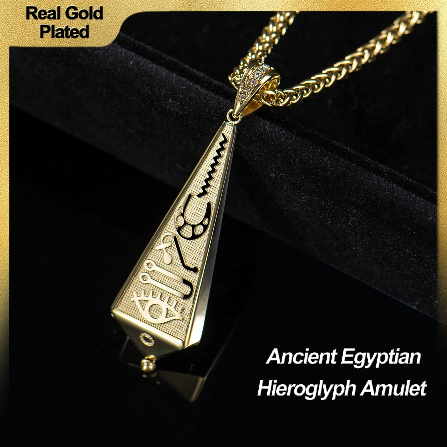 Holylegend 14K Real Gold Plated Ancient Egyptian Hieroglyph Amulet Necklace – Lucky Charm Protection Jewelry for Men and Women Mothers Day Gift,Father's Day Gift