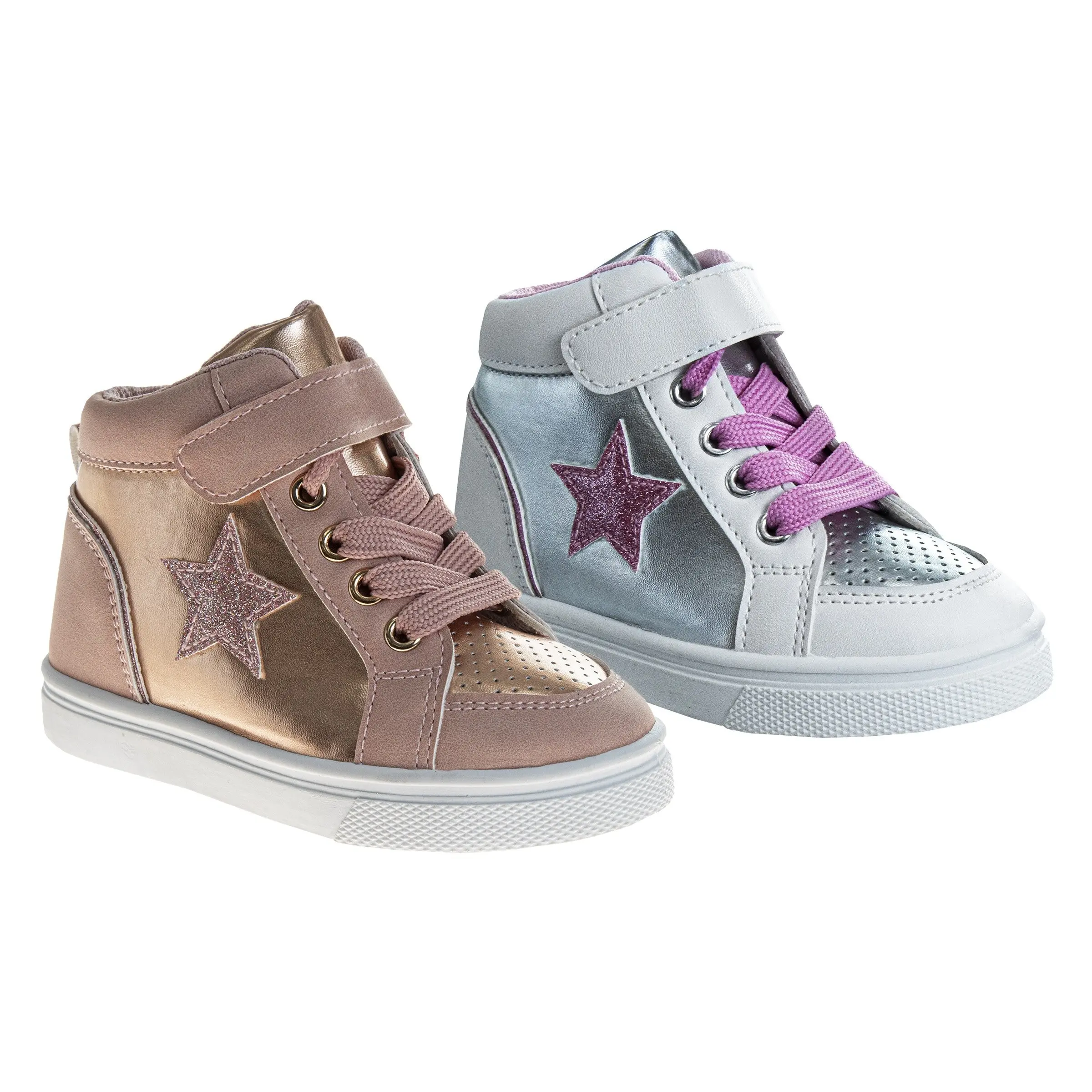 Kensie Girl High-Top Sneakers â€“ Girls Glitter Star Fashion Shoes with Hook-and-Loop Strap (Toddler/Little Kid)