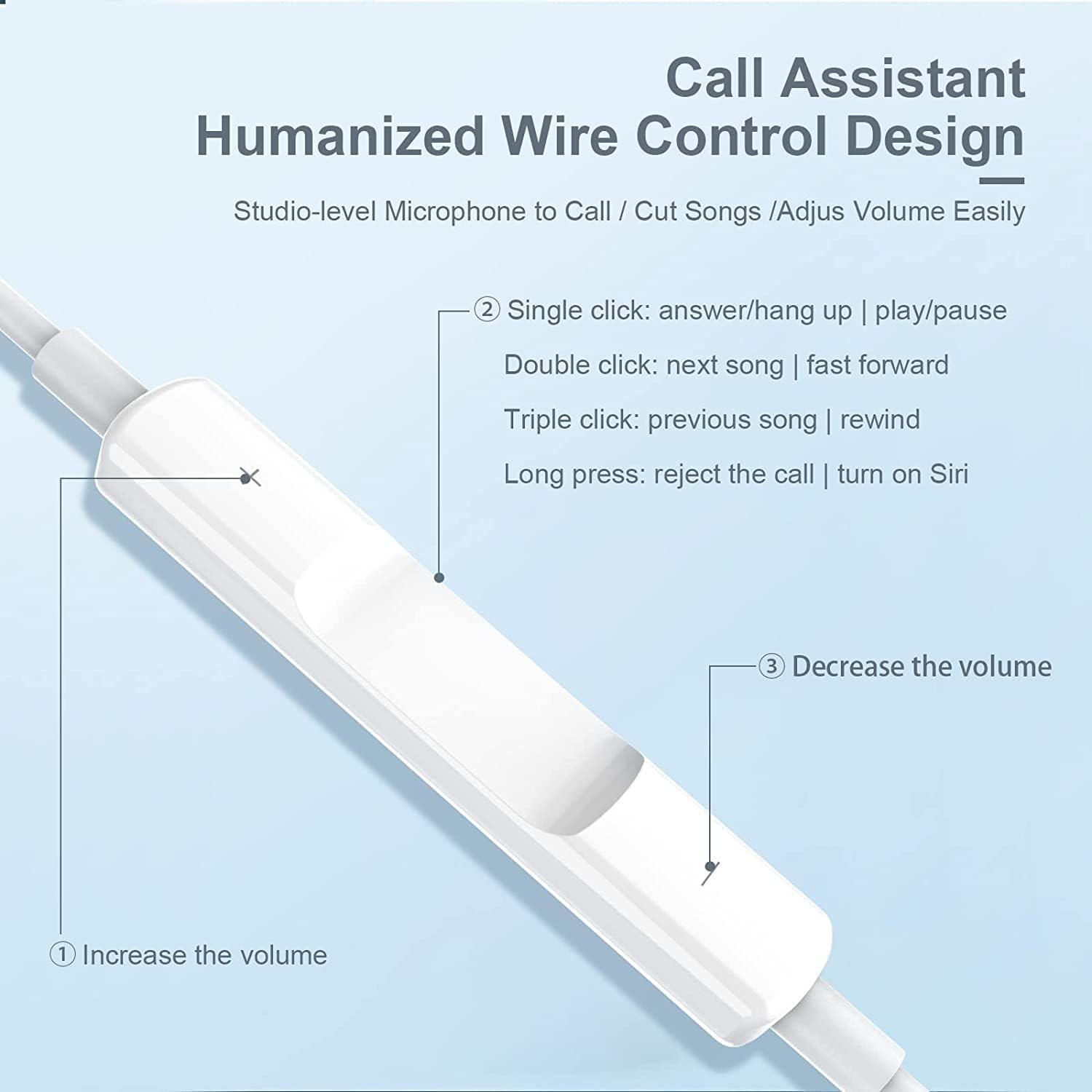 【Plug & Play】 Headphones for iPhone,【No Bluetooth】 Wired Earbuds Earphones with Built-in Microphone Support Volume Control, Compatible with iPhone 14/13/12/11 Pro Max/Xs Max/XR/X/7/8 Plus