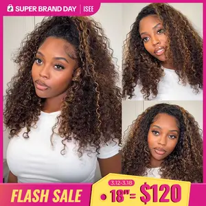 [WEAR GO HALF WIG] ISEE HAIR Wear Go 1B/30 Highlight Half Wig Water Wave Invisible Hairline Glueless Human Hair Wigs Seamless Flip Over Wig Natural Look Beginner Friendly #TikTokShopfalldealsforyou #Category Spotlight SpringStatements