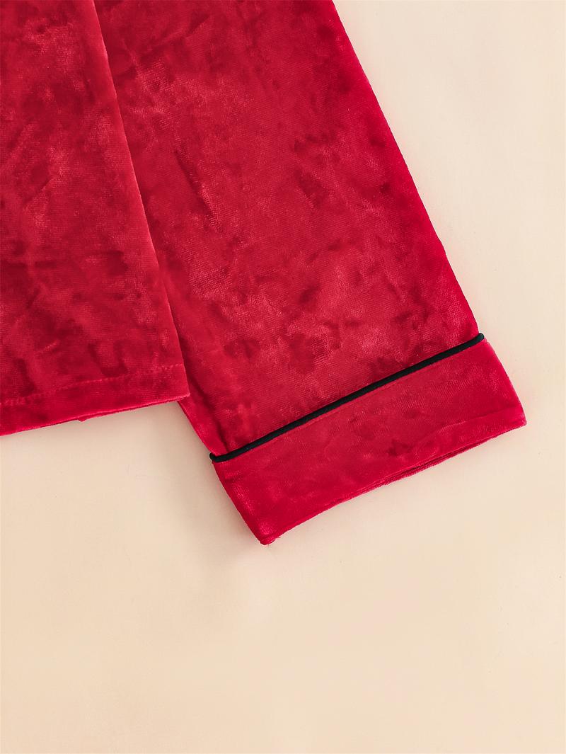 PAJAMAS Long Sleeve Red Velvet Pajama Set with Button Front and Pocket for Cozy Nightwear PAJAMAS Long Sleeve Red Velvet Pajama Set with Button Front and Pocket for Cozy Nightwear