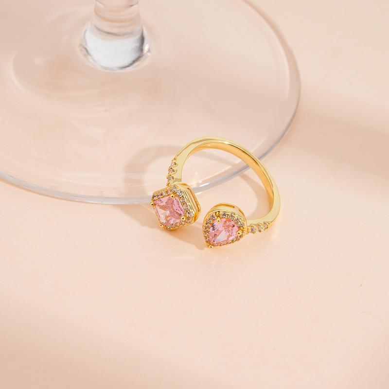 MEIITRUE 14K Gold Plated Statement Rings for Women, Pear & Emerald Cut 5A Cubic Zirconia Rings, Adjustable Open Rings