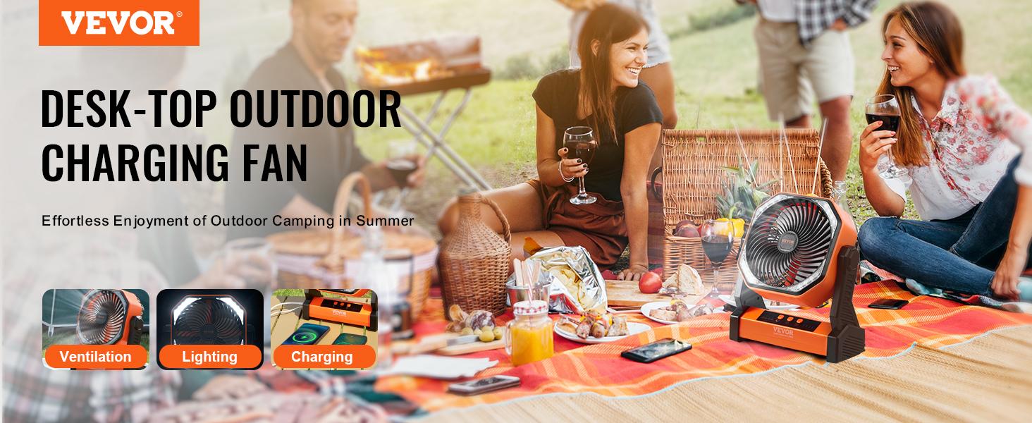 VEVOR Portable Fan Rechargeable 13 inch, TikTokShopBlackFriday, Battery Powered Fan with LED Lantern, 4 Speeds Adjustable & 45°/90°Automatic Swivel & Timer , USB Battery Operated Fans for Travel Bedroom Home Camping Office