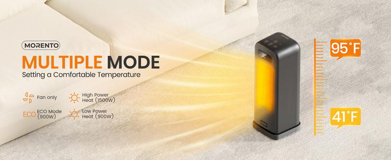 MORENTO Space Heaters 15.7inch for Indoor Use, Wi-Fi & Voice Control, Portable Heater with Thermostat, 1500W Electric Heater, 12H Timer, Quiet Space Heater(Black)