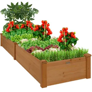Best Choice Products 8x2ft Outdoor Wooden Raised Garden Bed Planter for Grass, Lawn, Yard