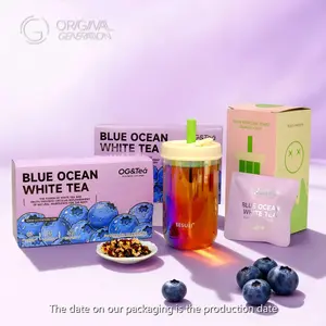 Bogo Vision Tea Blue Ocean White Tea 2 cartons (80g 8g×10packs）×2 With Free Glass Bottle 620ml/20oz With Blueberry Snow Pear Apple White Tea Dragon Fruit Mulberry