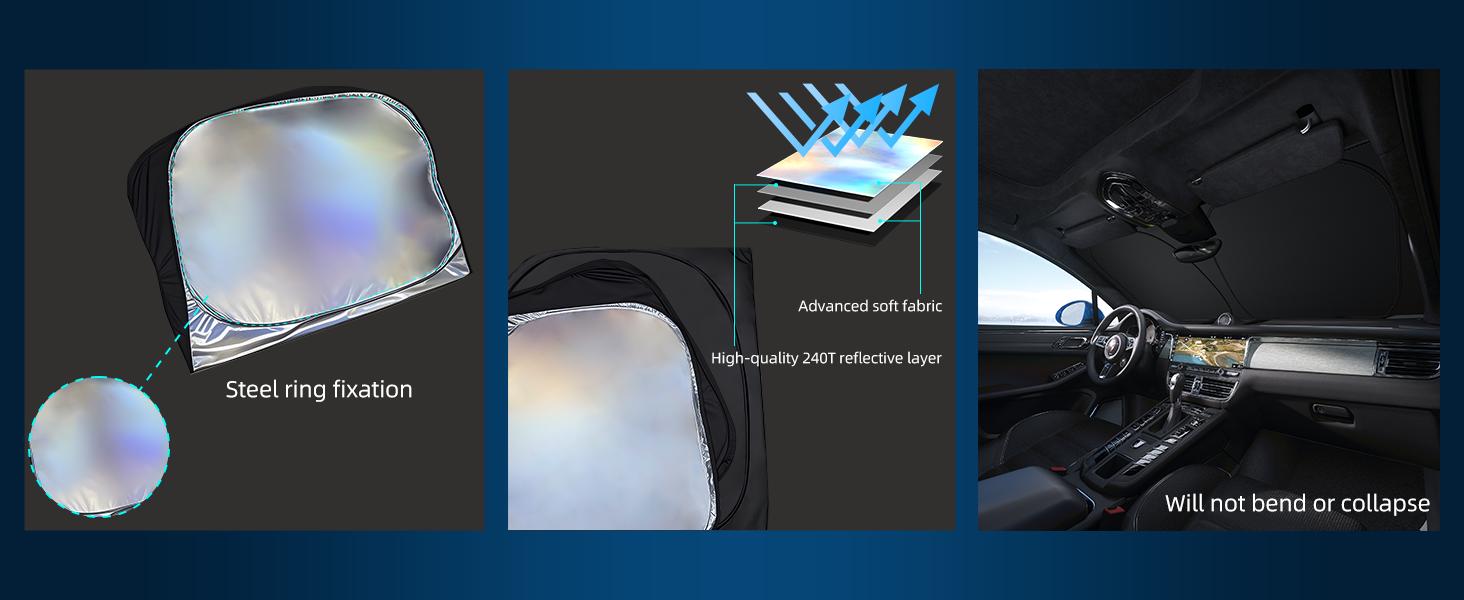 Laser Reflective Windshield Sunshade | Thickened UV-Blocking Sun Shade for Cars, SUVs, Trucks | Heat Reflective Cooling Protection | Foldable with Storage Bag